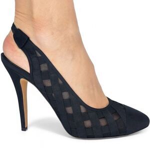 CHANEL Black Diamond Pattern Mesh CC Logo Cap Toe Slingback Sandals Size…